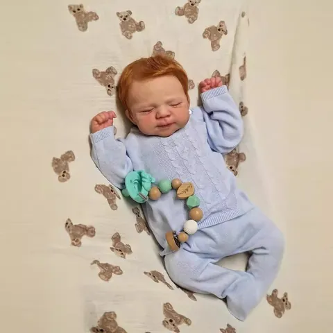 Lebensechte Reborn Baby Puppe Weiches Silikon Realistische Neugeborene Schlafende Baby Mit Blauem Strickoutfit Und Schnuller Zubehör