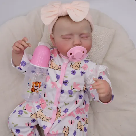 Bambola Reborn Realistica con Arti in Silicone Morbido e Corpo in Stoffa Bambola Neonato che Dorme con Pelle 3D
