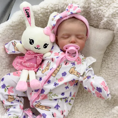 Lifelike Reborn Baby Doll Rosalie Hand Painted Hair Soft Silicone Limbs Cloth Body Sleeping Newborn Doll For Kids Gift
