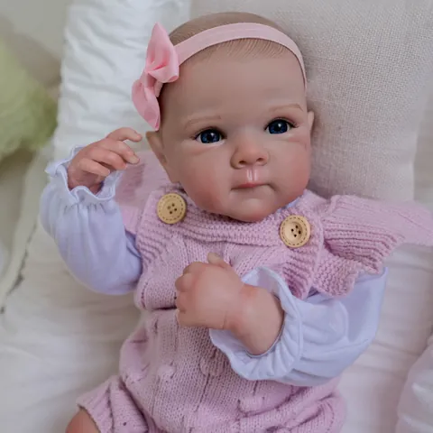 Bambola Reborn Realistica 48cm Silicone Morbido Trama Pelle 3D Fatta a Mano Con Vestito in Maglia Rosa Regalo Bambini
