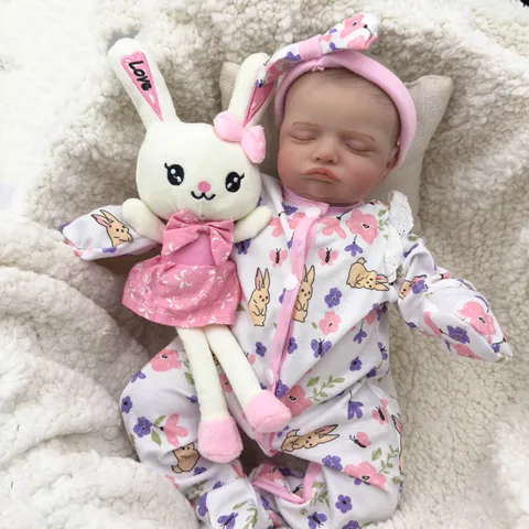 Lifelike Reborn Baby Doll Rosalie Hand Painted Hair Soft Silicone Limbs Cloth Body Sleeping Newborn Doll For Kids Gift