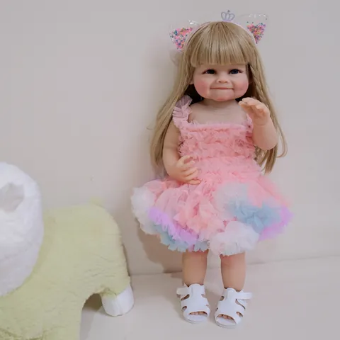 Lifelike Reborn Baby Doll Silicone Vinyl Washable Body Blonde Hair Pink Tutu Dress Realistic Girl Doll Toy Gift