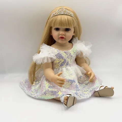 Lebensechte Reborn Baby Puppe Mit Pailletten Netzrock Blondes Haar Krone Simulation Weiche Silikon Puppe Spielzeug Geschenk