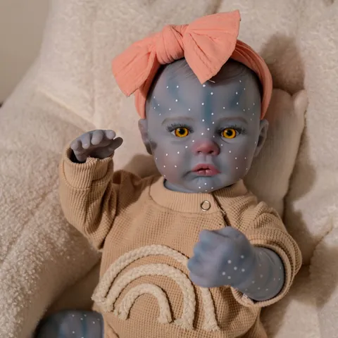 Full Body Silicone Realistic Fantasy Alien Reborn Baby Doll With Waffle Onesie Bow Headband Handmade Collectible Toy