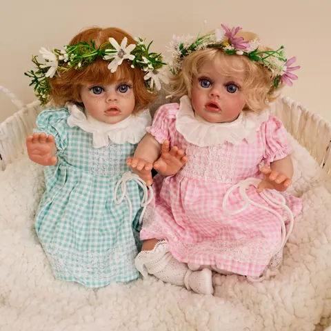 12 Inch Realistic Reborn Baby Doll Soft Silicone Limbs Cloth Body Fairy Elf Doll With Floral Wreath Plaid Lace Dress For Kids Girls Gift