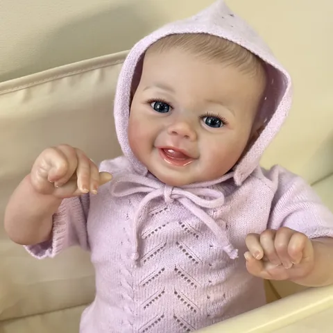 Realistic 48cm Reborn Baby Doll Soft Silicone Limbs Cloth Body Pink Knitted Hooded Outfit Hand Painted Hair Toy For Kids