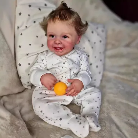 19 Inch Realistic Reborn Baby Doll Soft Silicone Cloth Body Lifelike Smiling Newborn Baby Toy For Kids Play House Gift