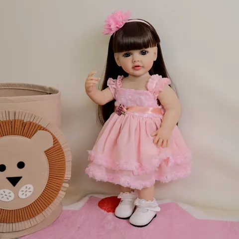 Realistic Reborn Baby Doll Silicone Vinyl Girl In Pink Floral Dress Princess Style For Children Birthday Christmas Gift Toy