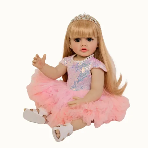 Muñeca Reborn Simulación Silicona Vinilo Cuerpo Lavable Niña Pelo Rubio Vestido Lentejuelas Rosa Corona Regalo