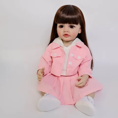 Lifelike Realistic Reborn Baby Doll With Full Soft Silicone Body Pink Jacket Skirt Shoes Pacifier Feeding Bottle Set