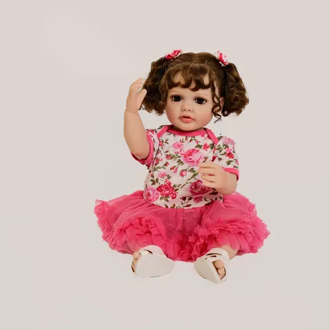 Realistic Reborn Baby Doll Full Silicone Vinyl Body Girl With Curly Hair Floral Tutu Skirt Outfit Set Bathable Toy Gift For Kids