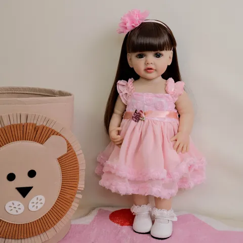 Realistic Reborn Baby Doll Silicone Vinyl Girl In Pink Floral Dress Princess Style For Children Birthday Christmas Gift Toy