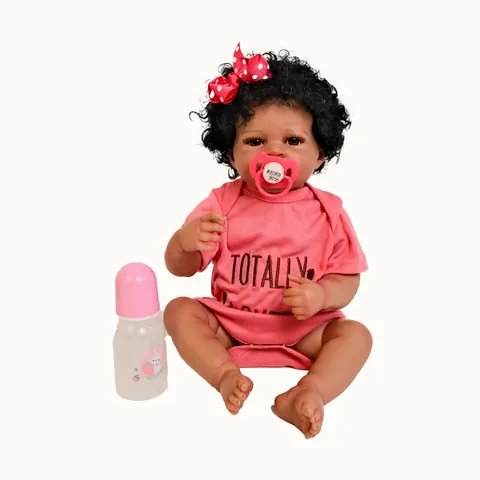 Ρεαλιστική Αφροαμερικανική Κούκλα Reborn Baby Πλήρες Σώμα από Βινύλιο Πλενόμενη Μαλλιά Ριζωμένα στο Χέρι Σγουρή Μαύρη Επιδερμίδα Δώρο για Κορίτσια