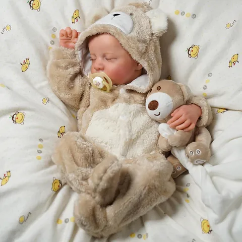 Realistic Reborn Baby Doll Sleeping Newborn Simulation Doll With Bear Plush Romper And Pacifier For Kids Collection Gift