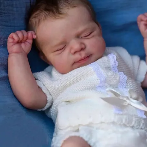 Bambola Reborn Realistica Neonato Che Dorme Giocattolo Con Capelli Fatti A Mano Corpo In Tessuto Outfit In Maglia Bianca