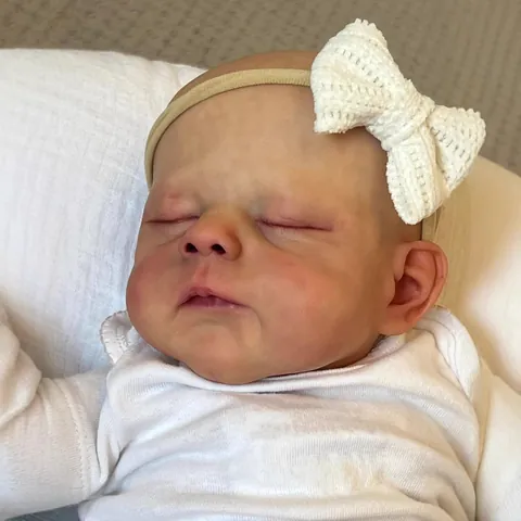 19 Inch Reborn Baby Doll Realistic Newborn Sleeping Girl Doll With Cloth Body White Jumpsuit Headband Soft Vinyl Baby Doll