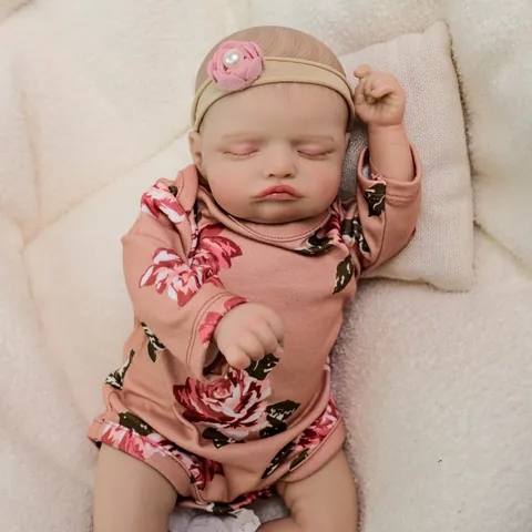 Realistic Reborn Baby Doll Sleeping Newborn Doll With Pink Floral Jumpsuit Magnetic Pacifier Toy Gift For Kids