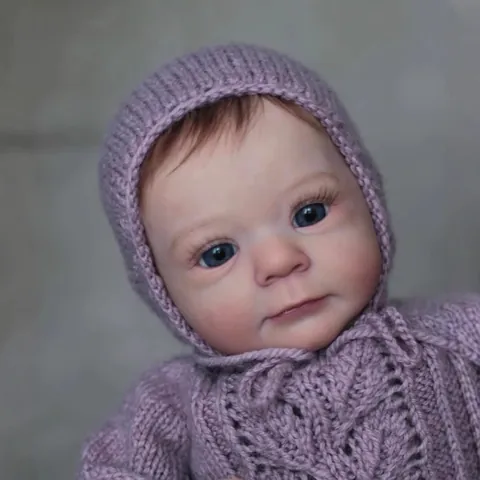 Realistic 18 Inch Reborn Baby Doll Purple Knit Outfit Soft Cloth Body Rooted Hair Newborn Simulation Toy Gift For Kids