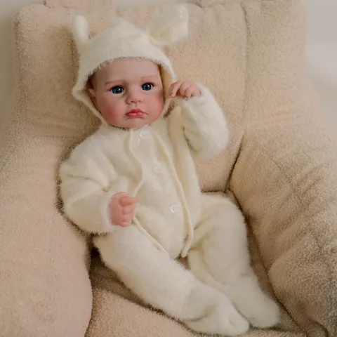 Bambola Reborn Realistica Corpo In Silicone Completo Dipinta A Mano Neonato Con Vestito Di Peluche Da Coniglio Bianco Regalo Per Bambini