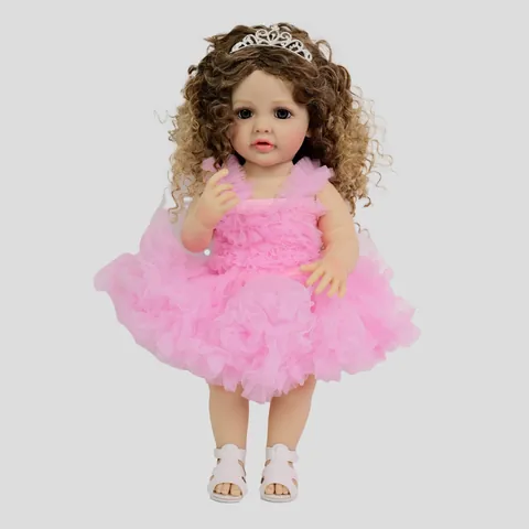Lifelike Reborn Baby Doll Silicone Vinyl Full Body Washable Handmade Princess Tutu Dress With Crown Tiara For Girls Role Play Toy Gift