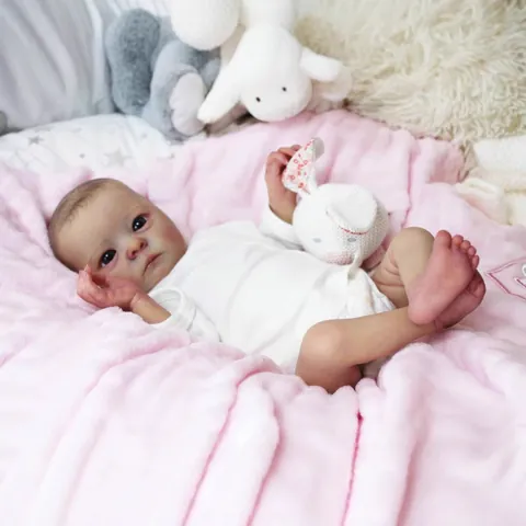 Realistic 16 Inch Reborn Baby Doll Soft Cloth Body Silicone Vinyl Limbs Handmade Painted Hair With White Romper Toy