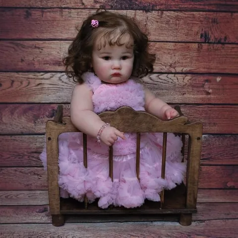 Realistic Reborn Toddler Girl Doll Vinyl Soft Cloth Body Lifelike Handmade Baby Doll With Pink Lace Dress Jewelry Hair Clips