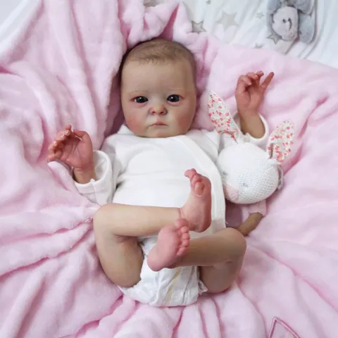 Realistic 16 Inch Reborn Baby Doll Soft Cloth Body Silicone Vinyl Limbs Handmade Painted Hair With White Romper Toy