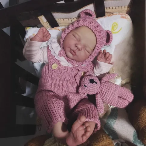 Realistic Reborn Baby Doll Soft Cloth Body Vinyl Limbs Pink Knitted Outfit Set Bear Hat For Kids Toys Gifts Handmade Doll