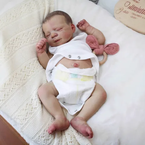 Lifelike Full Silicone Body Reborn Baby Doll Sleeping Newborn Toy With Hand Painted Hair And Matching Clothes For Kids Gift