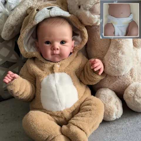 Poupée Reborn Fait Main Silicone Réaliste Corps Entier Fille Nouveau-Né Avec Grenouillère en Peluche Ours Jouet de Simulation Lavable Cadeau pour Enfants