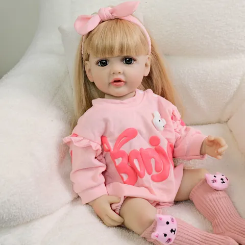 Realistic Reborn Baby Doll Silicone Vinyl Full Body Soft Newborn Girl Toy With Pink Rabbit Outfit Magnetic Pacifier Bottle