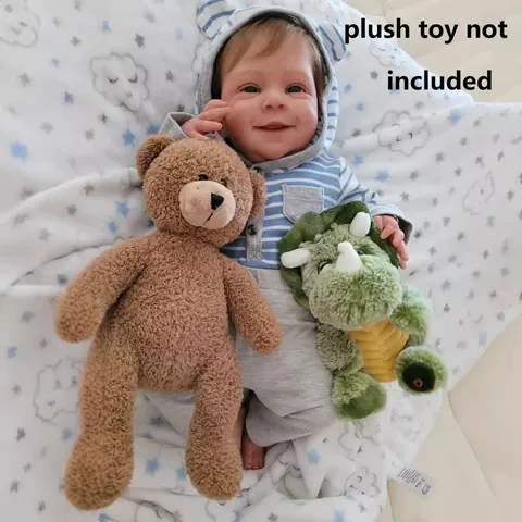 Realistic Reborn Baby Doll Blue Striped Hoodie Grey Pants Soft Cloth Body Simulation Newborn Infant Boy Doll For Children Gift