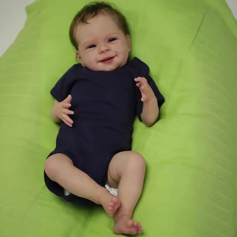 Bambola Reborn Realistica Sebastian Bambola Neonato Maschio Verosimile Con Pagliaccetto Blu Notte Capelli Radicati Corpo in Morbida Stoffa Regalo Giocattolo Fatto a Mano