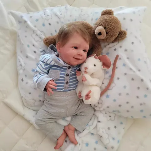 Realistic Reborn Baby Doll Blue Striped Hoodie Grey Pants Soft Cloth Body Simulation Newborn Infant Boy Doll For Children Gift