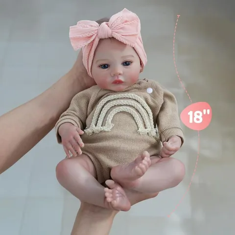 Realistic 18 Inch Reborn Doll Vinyl Silicone Newborn Baby Toy With Waffle Knit Rainbow Romper Birthday Gift For Kids Girls