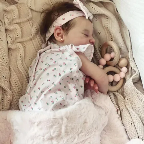 NPK Realistic Reborn Baby Doll Lifelike Sleeping Newborn Girl Soft Vinyl Cloth Body With Floral Romper Headband Outfit Kids Gift
