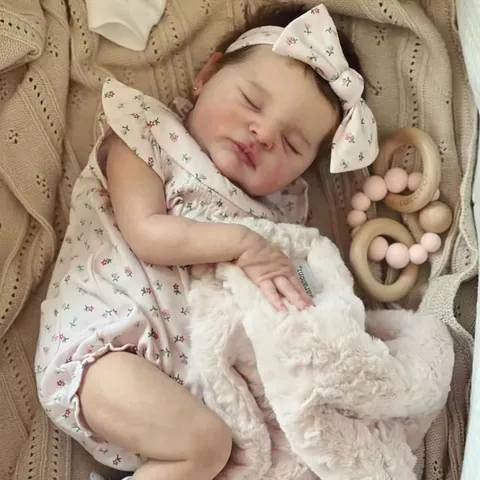 NPK Realistic Reborn Baby Doll Lifelike Sleeping Newborn Girl Soft Vinyl Cloth Body With Floral Romper Headband Outfit Kids Gift