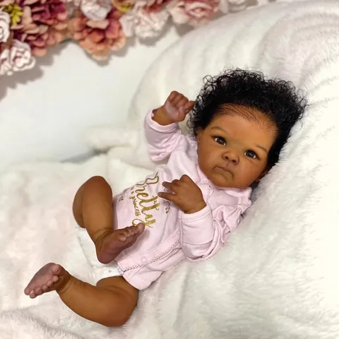 18 Inch Reborn Baby Doll African American Dark Skin Realistic Soft Vinyl Cloth Body Doll With Pink Top For Kids Gifts