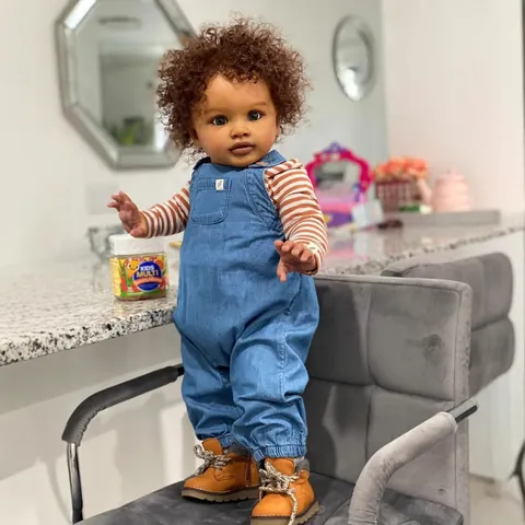 Realistic Reborn Baby Doll Pippa With Denim Overalls Striped Long Sleeve Top And Boots 66cm Soft Cloth Body Toy Doll Gift