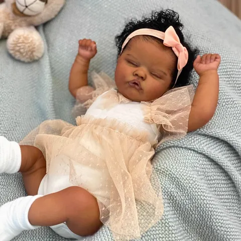 Realistic Simulation African American Reborn Baby Doll Soft Vinyl Cloth Body Sleeping Newborn Girl Doll With Pink Tutu Skirt Outfit