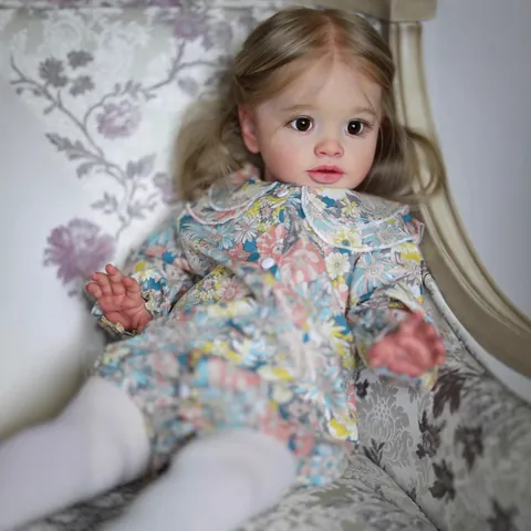 Realistic Reborn Baby Doll Vinyl Cloth Body Hand Rooted Hair With Floral Long Sleeve Romper For Kids Girls Toy Gift
