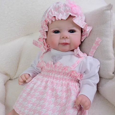 Realistic Reborn Baby Doll Full Body Vinyl Washable Newborn Toy With Pink Houndstooth Dress Hat Set For Kids Gift