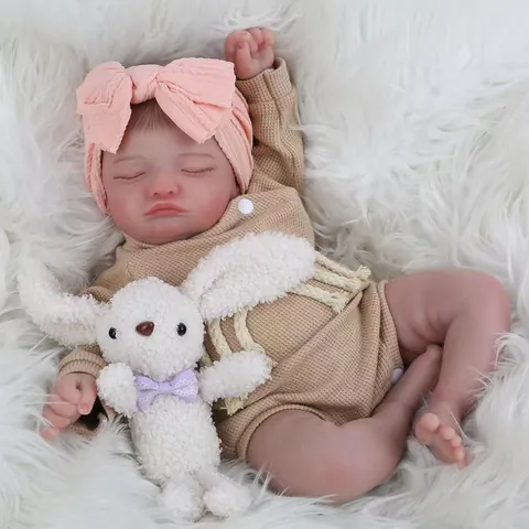 Lifelike Sleeping Reborn Baby Doll Soft Vinyl Silicone Newborn Doll With Waffle Romper Headband Toy For Children Gift