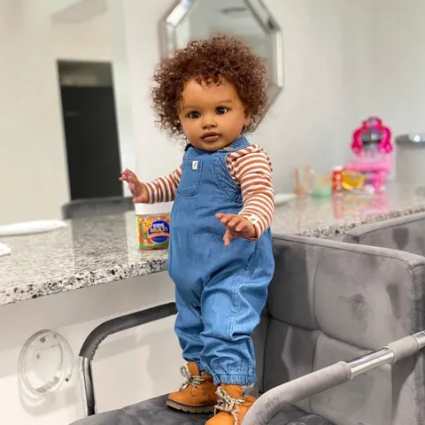 Realistic Reborn Baby Doll Pippa With Denim Overalls Striped Long Sleeve Top And Boots 66cm Soft Cloth Body Toy Doll Gift