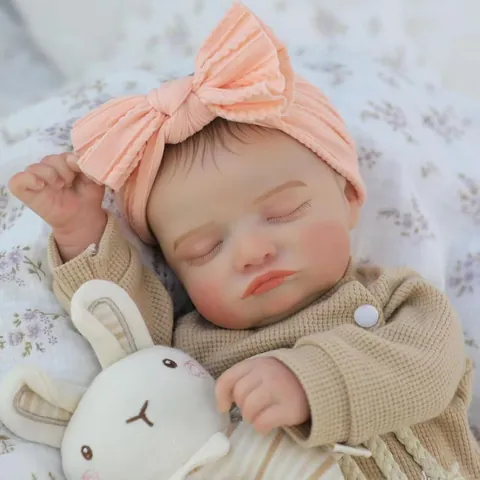 Lifelike Sleeping Reborn Baby Doll Soft Vinyl Silicone Newborn Doll With Waffle Romper Headband Toy For Children Gift