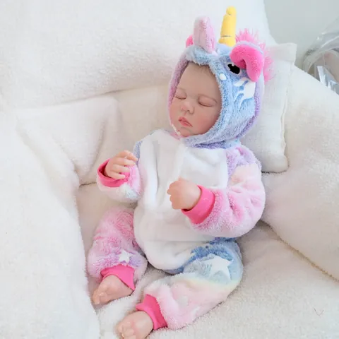Realistic Reborn Baby Doll Handmade Silicone Body Sleeping Newborn Toy With Colorful Plush Unicorn Onesie Life Size Gift