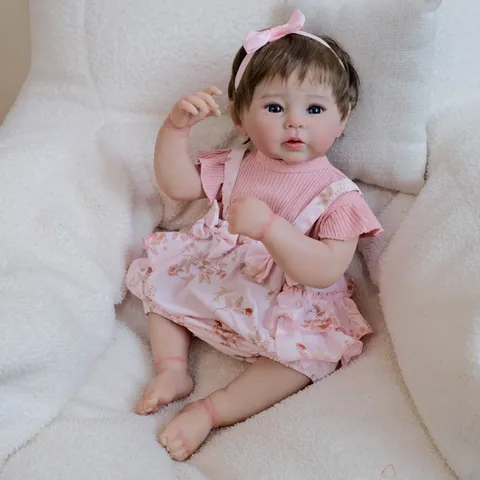 Realistische Reborn Babypuppe Vollsilikon Körper Lebensechte Neugeborene Mädchen Spielzeug Rosa Blumen Outfit Stirnband Geschenk