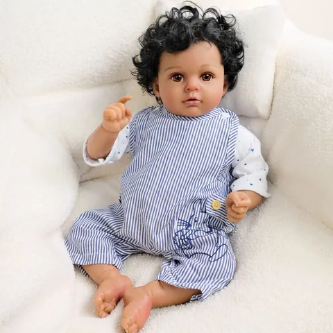 Realistic African American Reborn Baby Doll Vinyl Cloth Body Handcrafted Curly Hair Toy Gift For Toddlers Home Decor