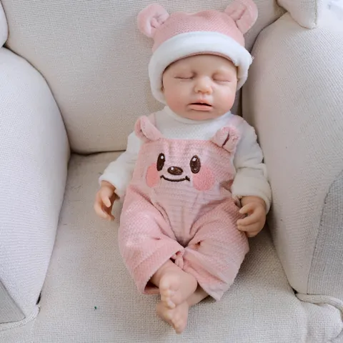 Simulation Reborn Baby Doll Soft Full Silicone Body Pink Bear Outfit Set 12 Inch Lifelike Sleeping Newborn Doll Gift For Kids