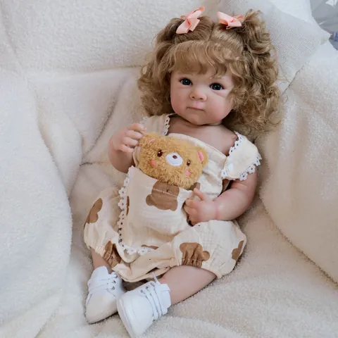 Realistic Simulation Reborn Baby Doll Full Body Silicone Vinyl Washable Rooted Hair Hand Painted Newborn Doll with Bear Outfit Shoes Pacifier Plush Toy Birthday Gift for Kids